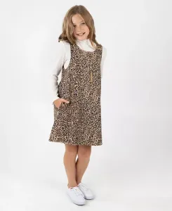 Большая девочка комплект из 2 предметов: джинсовое платье с принтом животных поверх футболки с рубчиком и ожерелье Rare Editions, загар/бежевый