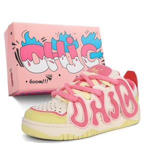 Скользостойкие амортизирующие износостойкие легкие дышащие низкие скейтбордские кроссовки Unisex OHJC, розовый леопард