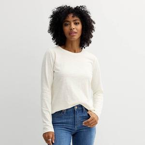 Женская повседневная футболка Sonoma Goods For Life с круглым вырезом и длинными рукавами, цвет Ivory Silk