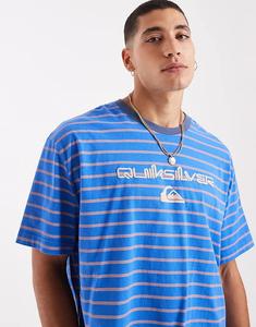 Футболка Quiksilver Uni с короткими рукавами в полоску и принтом искусств, синяя