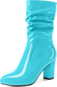 Женские ботильоны Zamikoo с свободным силуэтом, толстым каблуком и круглым носком, с молнией сбоку, модные обувь без застежки, короткие ботильоны, удобные нарядные ботинки, каблук 3,5 дюйма, Turquoise
