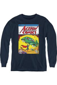 Футболка с длинным рукавом для подростков Superman Action No 1 Gildan, темно-синий