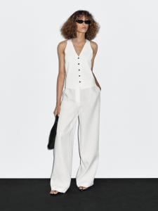 Трикотажный жилет с контрастными пуговицами Massimo Dutti, белый