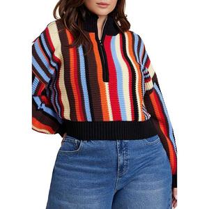 Женский пуловер с молнией спереди в полоску, plus size Eloquii