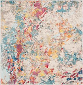 Ковер SAFAVIEH, 201 x 201 см, Monaco Collection, Ivory & Multi, современный абстрактный дизайн, без линьки и простой в уходе, идеален для помещений с высокой проходимостью в гостиной, спальне (MNC272A)