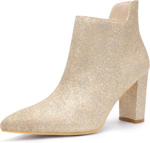 Женские ботильоны Allegra K с блестками, заостренным носком, вырезами и массивным каблуком, Gold