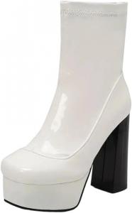 Женские лакированные ботильоны на платформе с высоким каблуком 12,5 см для вечеринок и клуба Generic, White