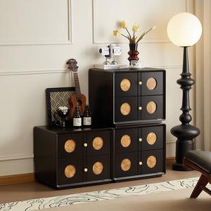 Quanu Комод для гостиной в винтажном стиле, модульный, 3 ящика, цвет Black Tea