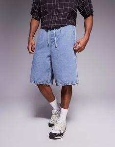 Джинсовые шорты ASOS DESIGN удлиненной длины с полосками по бокам светло-синего цвета