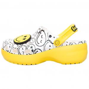 X Smiley World Charm Classic Platform Clogs 'Yellow White' Женские кроксы, бело-желтые