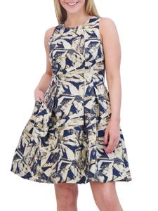 Мини-платье с принтом из жаккарда и клешем Vince Camuto, темно-синий