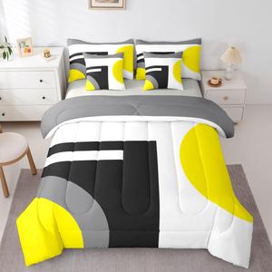Erosebridal Комплект постельного белья Yellow Black Gray с одеялом в современном геометрическом стиле, абстрактные полосы для спальни, Yellow