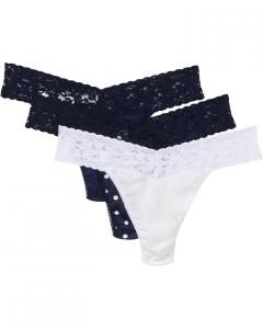 Стринги Hanky Panky Cotton Original Rise Thong 3-pack, цвет Navy/Full Circle/White