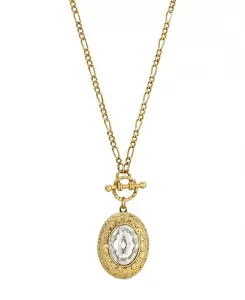 Ожерелье-Медальон с цветочным узором из кристаллов и камней 2028, gold-tone