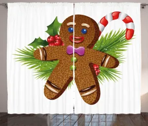 Штора ABAKUHAUS "Пряничный человечек" в деревенском стиле, рождественские символы, универсальная тесьма для гостиной, с петлями и крючками, 280 x 225 см, коричнево-зелено-красная Abakuhaus