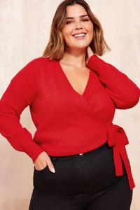 Изгибы, как эти, вязаный джемпер обертка Friends Like These, красный