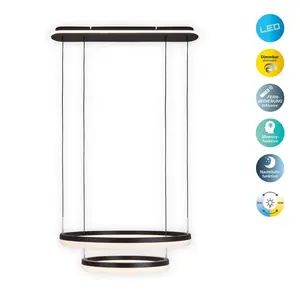 Подвесной светильник näve LED CIRCULO, 2 шт. Холодный белый | Нейтральный белый | Теплый белый, смена цвета CCT; фоновая подсветка; функция памяти; ночник Näve, черный