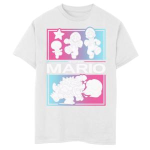 Футболка с графическими вставками и градиентными вставками для мальчиков 8–20 лет Super Mario Group Shot Licensed Character