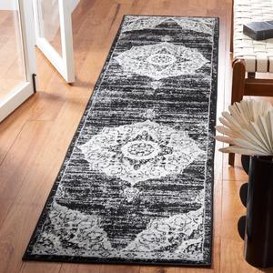 Ковер-дорожка SAFAVIEH, 61 x 244 см, Brentwood Collection Black/Grey BNT802Z Medallion Distressed Non-Shedding для прихожей, гостиной, спальни, кухни