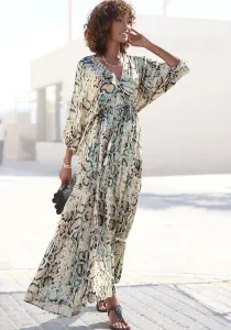 Платье макси Buffalo со змеиным принтом и V-образным вырезом, летнее платье, непринужденный шик, цвет Bedruckt