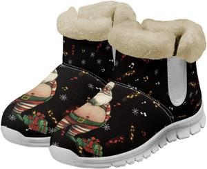 Рождественские зимние сапоги для женщин, теплые противоскользящие зимние ботильоны, пушистые снежные сапоги для походов и путешествий на свежем воздухе Estailounic, Fun Santa