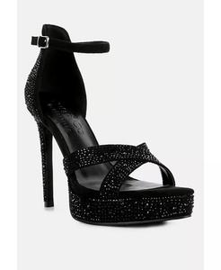 Босоножки на шпильках REGALIA фиолетового цвета, украшенные стразами Rag & Co, черный