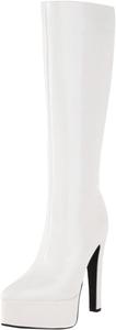 Женские ботинки выше колена на массивном каблуке, слипоны с заостренным носком и блестками, удобные ботинки на молнии Generic, White
