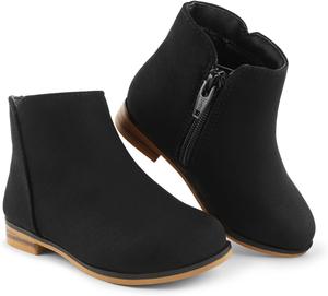 Детские ботинки для девочек с молнией, низкие босоножки с каблуком для малышей и маленьких детей FUPPIA, Black