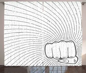 Шторы ABAKUHAUS Jiu Jitsu Rustic Curtain, Woman Punch Grunge, универсальные ленточные шторы для гостиной с петлями и крючками, 280 x 225 см, цвет: антрацитово-серый и белый Abakuhaus