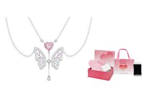 Niche Design Collarbone Chain Women's VIVIWELL, Dream Heart Butterfly Necklace + Heartbeat Supreme Gift Box