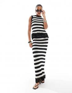 Юбка макси с кисточками по краю от 4th & Reckless в однотонную полоску