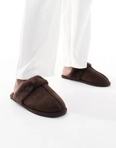 Тапочки-мюли SEQWL из искусственного меха коричневого цвета
