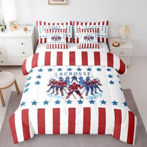 Erosebridal Комплект постельного белья Ice Hockey Lacrosse с комфортером в спортивной тематике звезды и полосы, Red White Blue