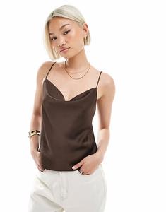 Топ Stradivarius из атласа шоколадного цвета