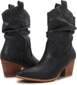 Женские премиальные западные сапоги Stella из искусственной кожи с деревянным каблуком до середины голени Mm, Marineblau