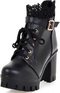 Женские туфли на высоком каблуке с платформой, стильные кружевные босоножки с молнией на щиколотке Jamron, Black