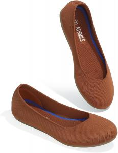 Женские балетки ATHMILE, вязаные плоские туфли для женщин, с круглым носком, без застежки, удобные женские туфли на плоской подошве для повседневного ношения, работы в офисе, свадеб, комфортные и мягкие, Brown