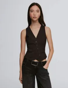 Коричневый жилет в полоску Bershka