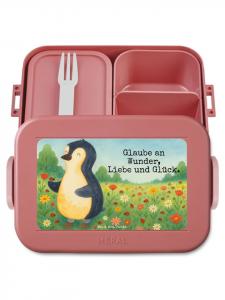 Mr. & Mrs. Panda Коробочка для закусок с изображением пингвина и божьей коровки, с надписью пастельно-красного цвета