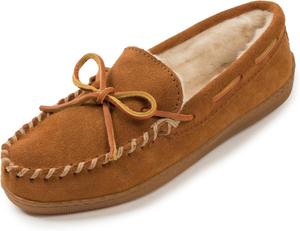 Женские мокасины Minnetonka с жесткой подошвой и меховой подкладкой, коричневый