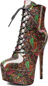 Женские ботильоны Esvowido с застежкой на шнуровке, платформой, высоким каблуком, круглым носком, шпилькой, короткие с боковой молнией, сексуальные ботильоны, Flower Red