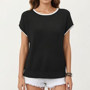 Топ с коротким рукавом, контрастной отделкой и свободным кроем Anna-Kaci, Black