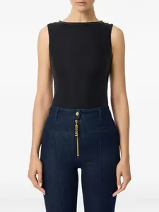 Топ-майка в рубчик с декоративными пуговицами Elisabetta Franchi, черный