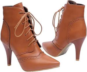 Женские кожаные ботильоны на шнуровке с высокой шпилькой, винтажные с заостренным носком, высокие каблуки, модные ботинки Виктория с невысоким каблуком-киtten для платья. Tokouk, Light Brown