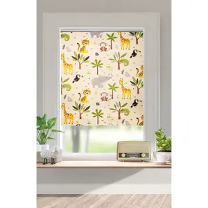 Рулонная штора Lüttenhütt "Джунгли", светозащита, экран для конфиденциальности, без сверления, свободно висит, Klemmfix, фиксированный размер, животные, детская рулонная штора, печать на одной стороне, бежевый