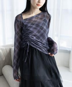 Прозрачный клетчатый топ на завязках