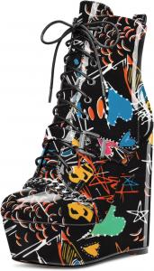 Женские ботильоны Castamere с высокой танкеткой, платформой, круглым носком, шнуровкой и молнией, короткие ботинки с металлической цепочкой, каблук на выпускной 15 см, Black Doodle