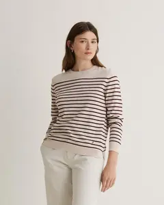 Женский джемпер с круглым вырезом и полосатым узором Yerse, бежевый/коричневый