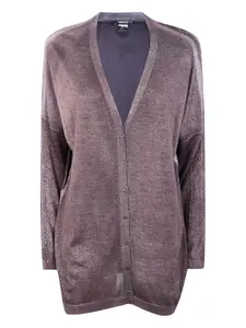 Кардиган с V-образным вырезом и люрексом Avant Toi, коричневый