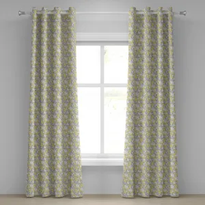 Шторы на люверсах ABAKUHAUS Luau, гавайская растительность, цветы, абстрактная летняя ботаническая композиция, декоративные двухпанельные шторы, 280 см x 175 см, бледно-желтый светло-серый Abakuhaus